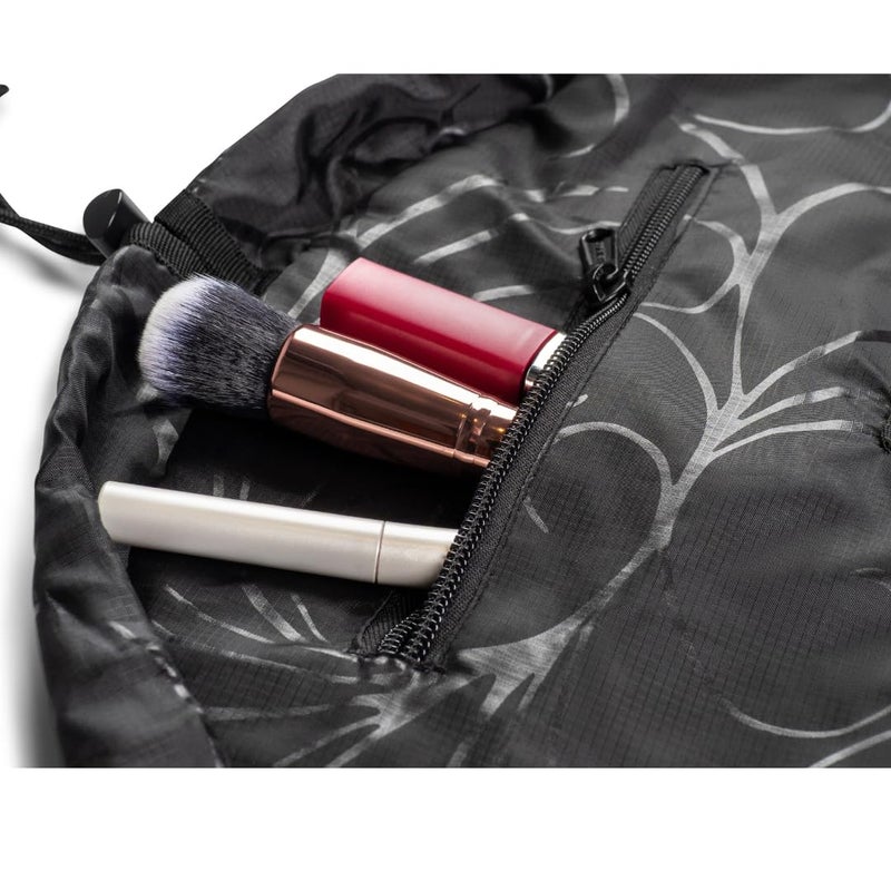 Lay-n-Go Cosmo Layflat Cosmetic & Makeup Bag Organizer - Portable Drawstring Bag w/Zipper Pocket, Brush Storage Loops & More - Durable, Machine Washable Toiletry Bag for Travel (22", Black) - Image 5